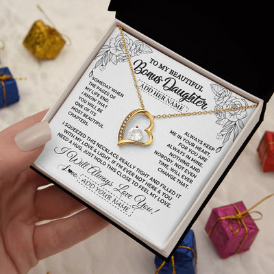 Forever Love Necklace 18K Yellow Gold Finish | 2 | Personalized To My Bonus Daughter Gifts Necklace From Stepmom Stepdad Someday When The Pages Birthday Stepdaughter Christmas Graduation Gift Box Message Card | https://siriusteestore.