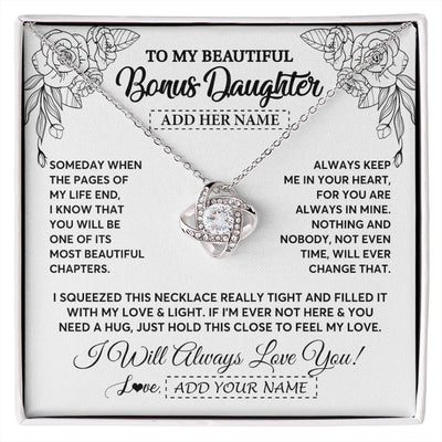 Love Knot Necklace 14K White Gold Finish | 1 | Personalized To My Bonus Daughter Gifts Necklace From Stepmom Stepdad Someday When The Pages Birthday Stepdaughter Christmas Graduation Gift Box Message Card | https://siriusteestore.