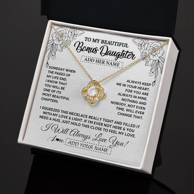 Love Knot Necklace 18K Yellow Gold Finish | 2 | Personalized To My Bonus Daughter Gifts Necklace From Stepmom Stepdad Someday When The Pages Birthday Stepdaughter Christmas Graduation Gift Box Message Card | https://siriusteestore.