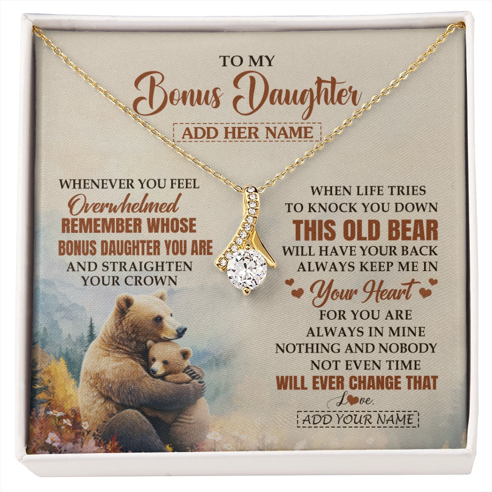 Alluring Beauty Necklace 18K Yellow Gold Finish | 1 | Personalized To My Bonus Daughter Gifts Necklace From Stepmom Whenever Bear Unique Birthday Gifts For Stepdaughter Graduation Christmas Gift Box Message Card | siriusteestore.myshopify