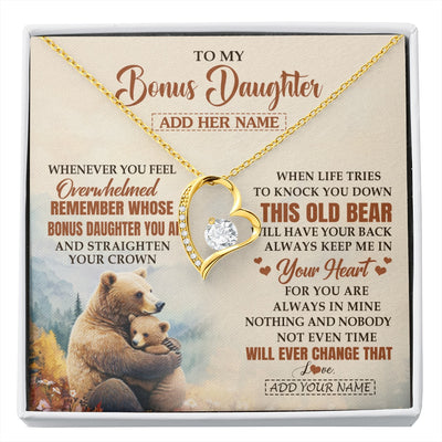 Forever Love Necklace 18K Yellow Gold Finish | 1 | Personalized To My Bonus Daughter Gifts Necklace From Stepmom Whenever Bear Unique Birthday Gifts For Stepdaughter Graduation Christmas Gift Box Message Card | siriusteestore.myshopify