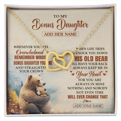 Interlocking Hearts Necklace 18K Yellow Gold Finish | 1 | Personalized To My Bonus Daughter Gifts Necklace From Stepmom Whenever Bear Unique Birthday Gifts For Stepdaughter Graduation Christmas Gift Box Message Card | siriusteestore.myshopify