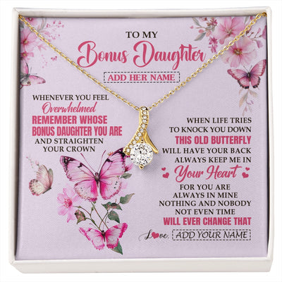 Alluring Beauty Necklace 18K Yellow Gold Finish | 1 | Personalized To My Bonus Daughter Gifts Necklace From Stepmom Whenever Butterfly Unique Birthday Gifts Stepdaughter Graduation Christmas Gift Box Message Card | siriusteestore.myshopify