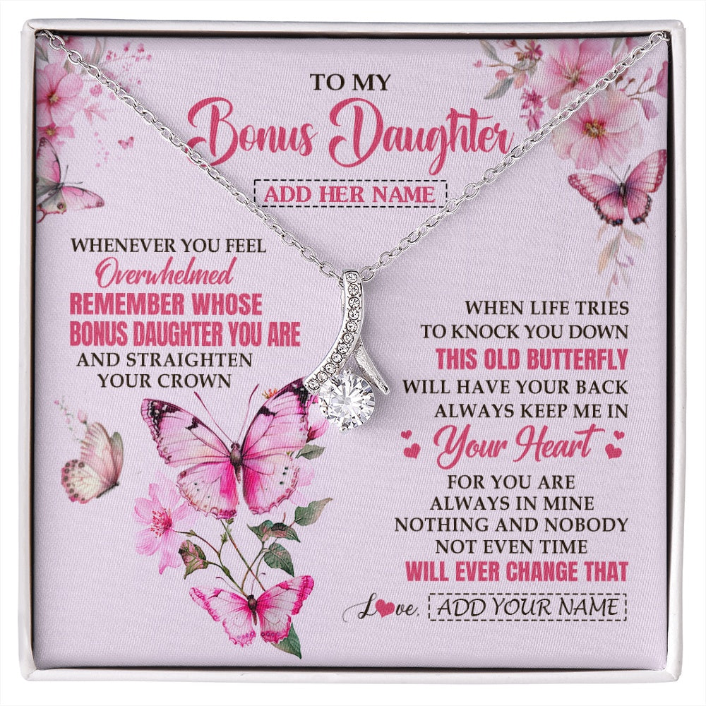Alluring Beauty Necklace 14K White Gold Finish | 1 | Personalized To My Bonus Daughter Gifts Necklace From Stepmom Whenever Butterfly Unique Birthday Gifts Stepdaughter Graduation Christmas Gift Box Message Card | siriusteestore.myshopify