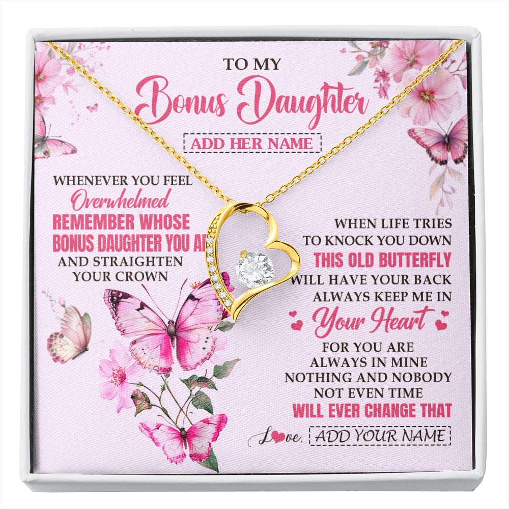 Forever Love Necklace 18K Yellow Gold Finish | 1 | Personalized To My Bonus Daughter Gifts Necklace From Stepmom Whenever Butterfly Unique Birthday Gifts Stepdaughter Graduation Christmas Gift Box Message Card | siriusteestore.myshopify