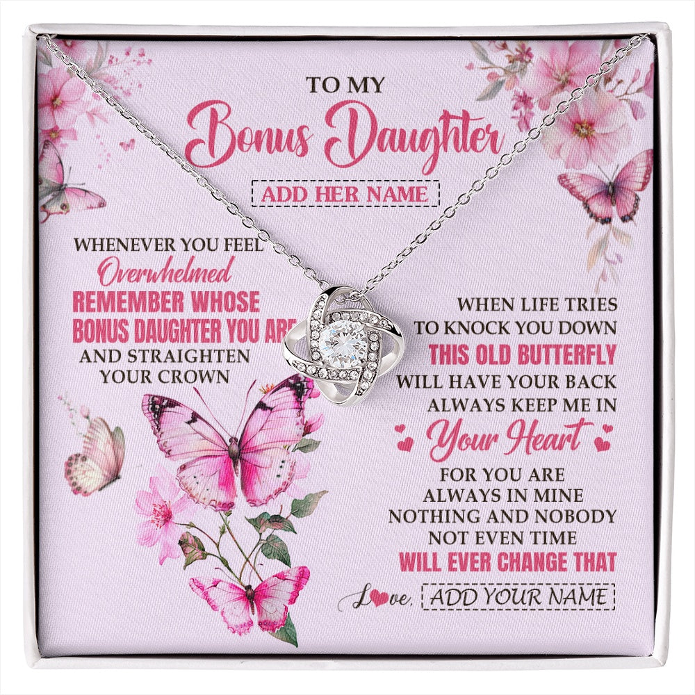 Love Knot Necklace 14K White Gold Finish | 1 | Personalized To My Bonus Daughter Gifts Necklace From Stepmom Whenever Butterfly Unique Birthday Gifts Stepdaughter Graduation Christmas Gift Box Message Card | siriusteestore.myshopify