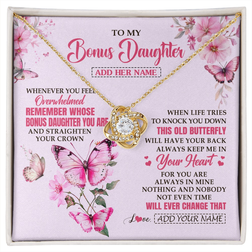 Love Knot Necklace 18K Yellow Gold Finish | 1 | Personalized To My Bonus Daughter Gifts Necklace From Stepmom Whenever Butterfly Unique Birthday Gifts Stepdaughter Graduation Christmas Gift Box Message Card | siriusteestore.myshopify