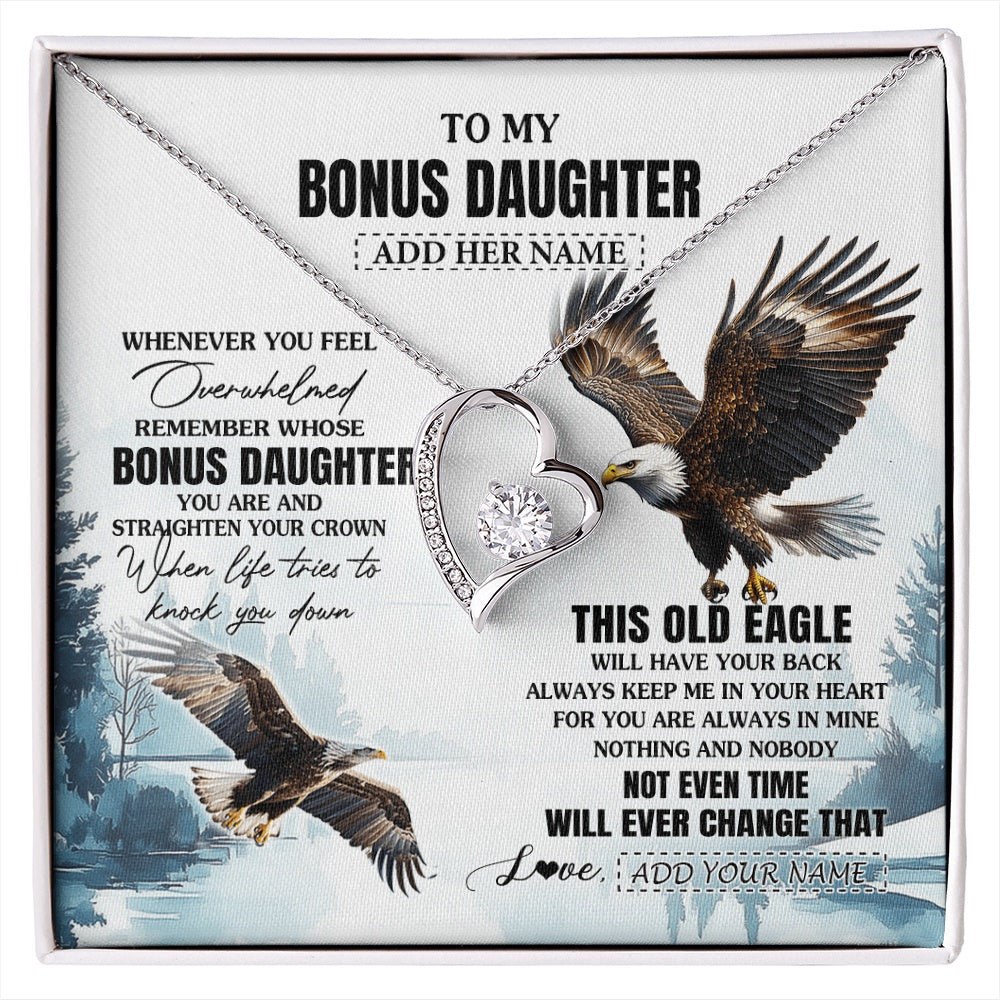 Forever Love Necklace 14K White Gold Finish | 1 | Personalized To My Bonus Daughter Gifts Necklace From Stepmom Whenever Eagle Unique Birthday Gifts For Stepdaughter Christmas Jewelry Gift Box Message Card | https://siriusteestore.