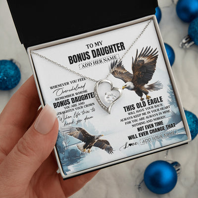 Forever Love Necklace 14K White Gold Finish | 2 | Personalized To My Bonus Daughter Gifts Necklace From Stepmom Whenever Eagle Unique Birthday Gifts For Stepdaughter Christmas Jewelry Gift Box Message Card | https://siriusteestore.