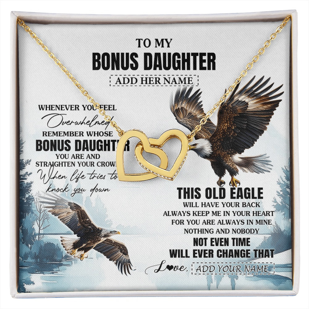 Interlocking Hearts Necklace 18K Yellow Gold Finish | 1 | Personalized To My Bonus Daughter Gifts Necklace From Stepmom Whenever Eagle Unique Birthday Gifts For Stepdaughter Christmas Jewelry Gift Box Message Card | https://siriusteestore.