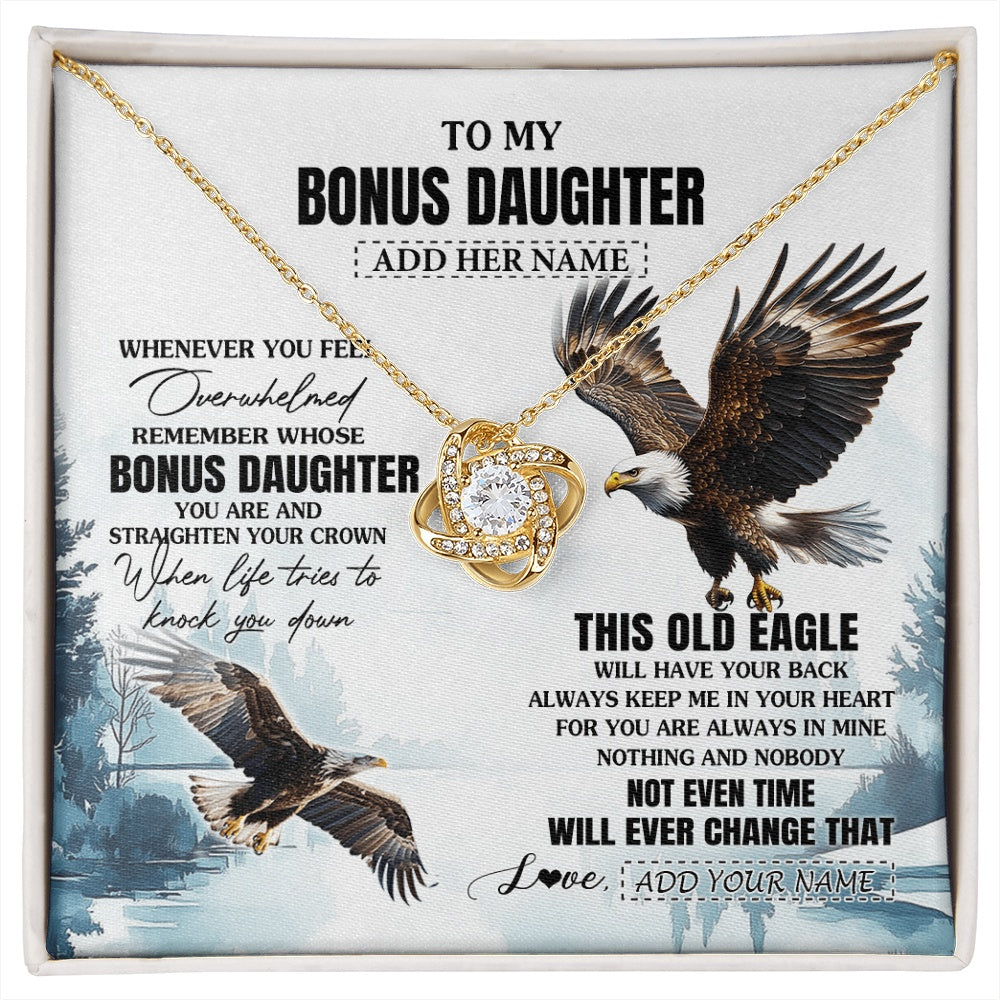 Love Knot Necklace 18K Yellow Gold Finish | 1 | Personalized To My Bonus Daughter Gifts Necklace From Stepmom Whenever Eagle Unique Birthday Gifts For Stepdaughter Christmas Jewelry Gift Box Message Card | https://siriusteestore.