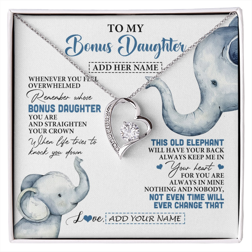 Forever Love Necklace 14K White Gold Finish | 1 | Personalized To My Bonus Daughter Gifts Necklace From Stepmom Whenever Elephant Unique Birthday Gifts For Stepdaughter Christmas Custom Gift Box Message Card | siriusteestore.myshopify