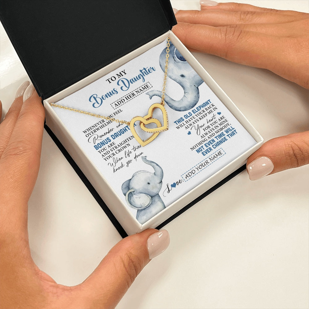 Interlocking Hearts Necklace 18K Yellow Gold Finish | 2 | Personalized To My Bonus Daughter Gifts Necklace From Stepmom Whenever Elephant Unique Birthday Gifts For Stepdaughter Christmas Custom Gift Box Message Card | siriusteestore.myshopify