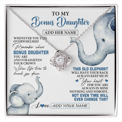 Love Knot Necklace 14K White Gold Finish | 1 | Personalized To My Bonus Daughter Gifts Necklace From Stepmom Whenever Elephant Unique Birthday Gifts For Stepdaughter Christmas Custom Gift Box Message Card | siriusteestore.myshopify