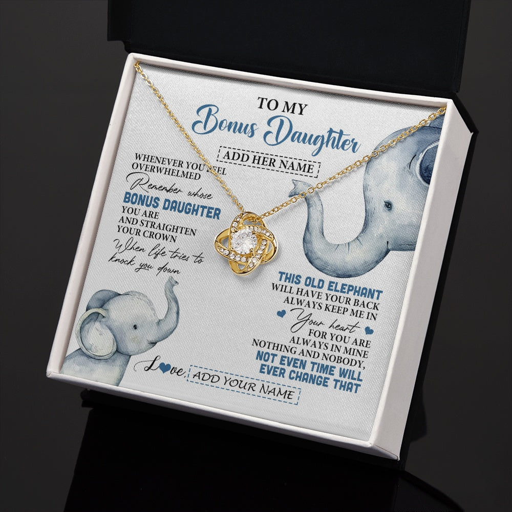 Love Knot Necklace 18K Yellow Gold Finish | 2 | Personalized To My Bonus Daughter Gifts Necklace From Stepmom Whenever Elephant Unique Birthday Gifts For Stepdaughter Christmas Custom Gift Box Message Card | siriusteestore.myshopify