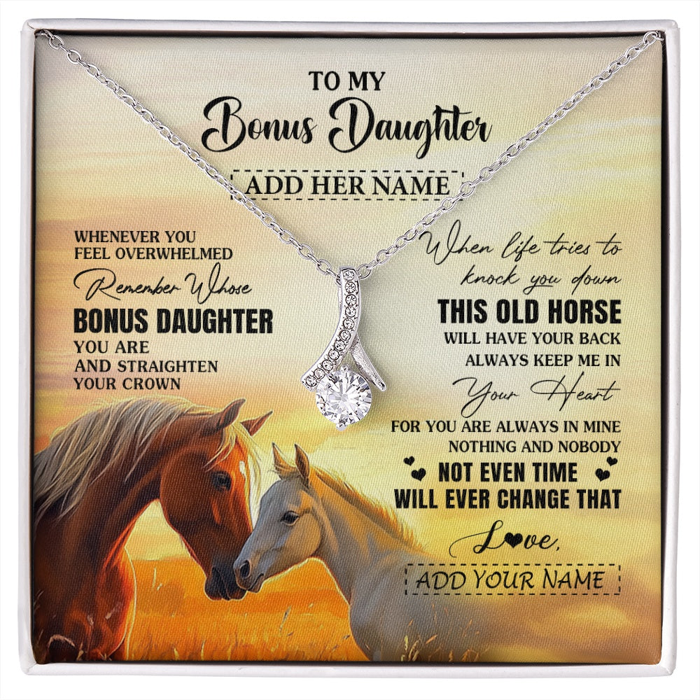 Alluring Beauty Necklace 14K White Gold Finish | 1 | Personalized To My Bonus Daughter Gifts Necklace From Stepmom Whenever Horse Unique Birthday Gifts For Stepdaughter Graduation Christmas Gift Box Message Card | siriusteestore.myshopify