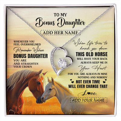 Forever Love Necklace 14K White Gold Finish | 1 | Personalized To My Bonus Daughter Gifts Necklace From Stepmom Whenever Horse Unique Birthday Gifts For Stepdaughter Graduation Christmas Gift Box Message Card | siriusteestore.myshopify