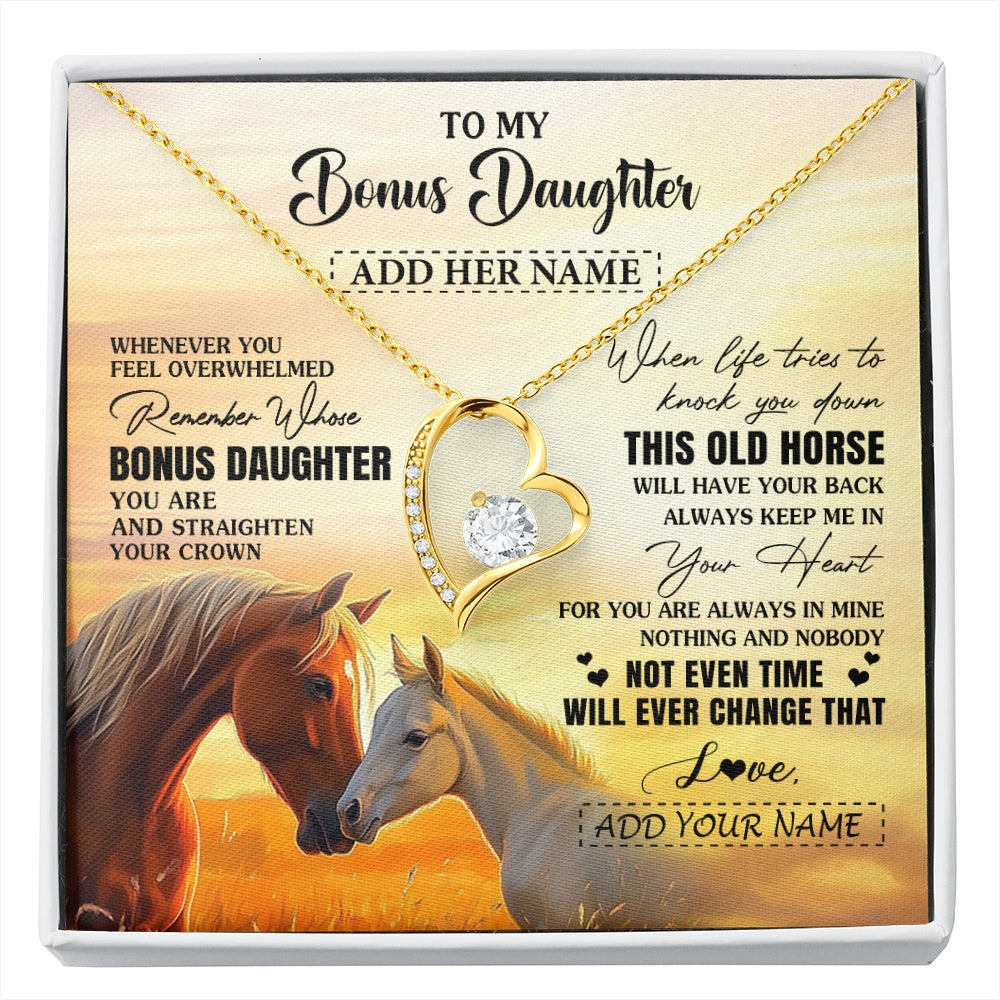 Forever Love Necklace 18K Yellow Gold Finish | 1 | Personalized To My Bonus Daughter Gifts Necklace From Stepmom Whenever Horse Unique Birthday Gifts For Stepdaughter Graduation Christmas Gift Box Message Card | siriusteestore.myshopify