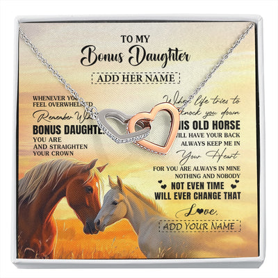 Interlocking Hearts Necklace Stainless Steel & Rose Gold Finish | 1 | Personalized To My Bonus Daughter Gifts Necklace From Stepmom Whenever Horse Unique Birthday Gifts For Stepdaughter Graduation Christmas Gift Box Message Card | siriusteestore.myshopify