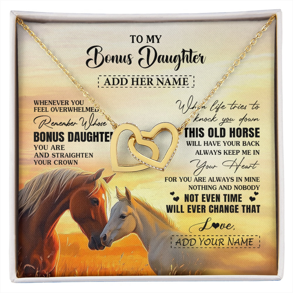 Interlocking Hearts Necklace 18K Yellow Gold Finish | 1 | Personalized To My Bonus Daughter Gifts Necklace From Stepmom Whenever Horse Unique Birthday Gifts For Stepdaughter Graduation Christmas Gift Box Message Card | siriusteestore.myshopify