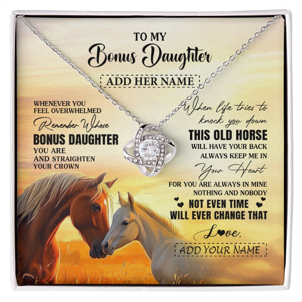 Love Knot Necklace 14K White Gold Finish | 1 | Personalized To My Bonus Daughter Gifts Necklace From Stepmom Whenever Horse Unique Birthday Gifts For Stepdaughter Graduation Christmas Gift Box Message Card | siriusteestore.myshopify