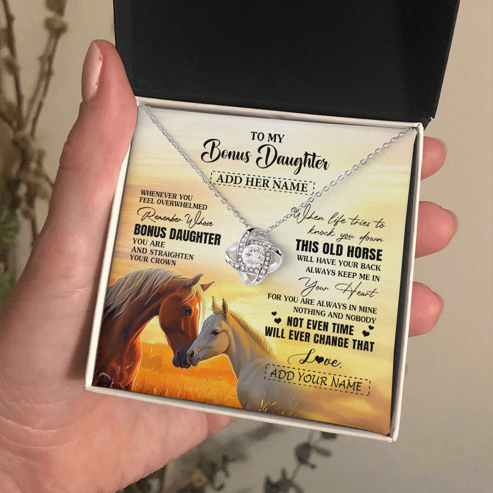 Love Knot Necklace 14K White Gold Finish | 2 | Personalized To My Bonus Daughter Gifts Necklace From Stepmom Whenever Horse Unique Birthday Gifts For Stepdaughter Graduation Christmas Gift Box Message Card | siriusteestore.myshopify