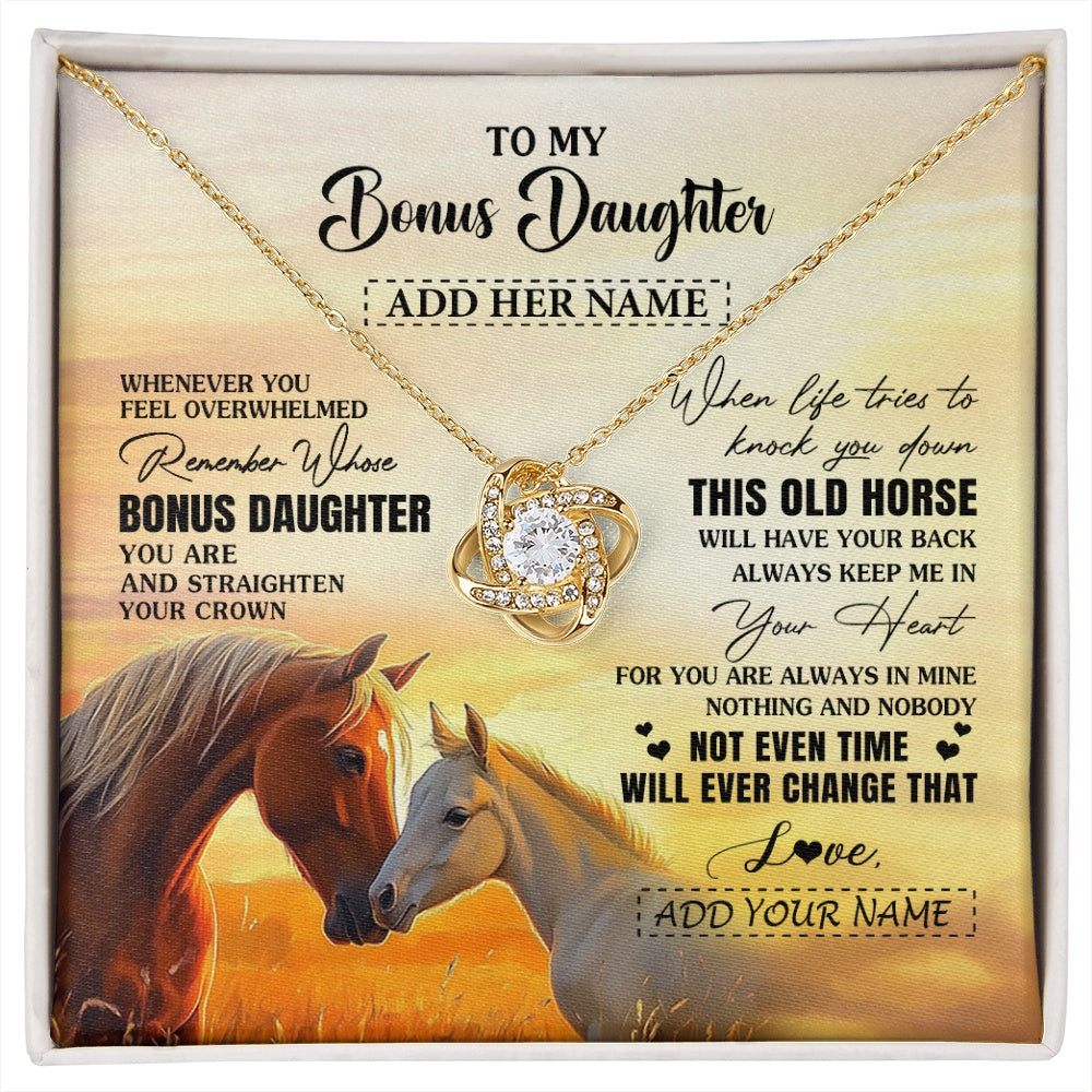 Love Knot Necklace 18K Yellow Gold Finish | 1 | Personalized To My Bonus Daughter Gifts Necklace From Stepmom Whenever Horse Unique Birthday Gifts For Stepdaughter Graduation Christmas Gift Box Message Card | siriusteestore.myshopify