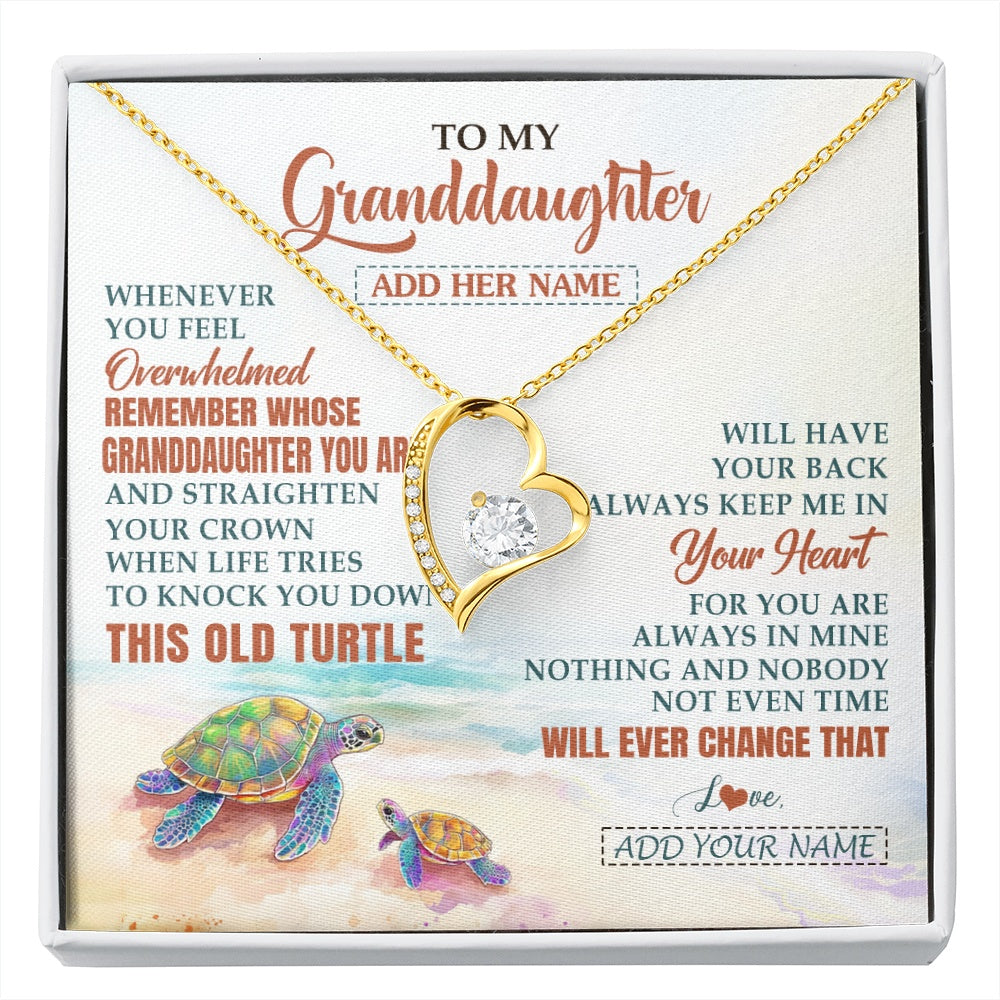 Forever Love Necklace 18K Yellow Gold Finish | 1 | Personalized To My Bonus Daughter Gifts Necklace From Stepmom Whenever Turtle Unique Birthday Gifts For Stepdaughter Christmas Custom Gift Box Message Card | https://siriusteestore.