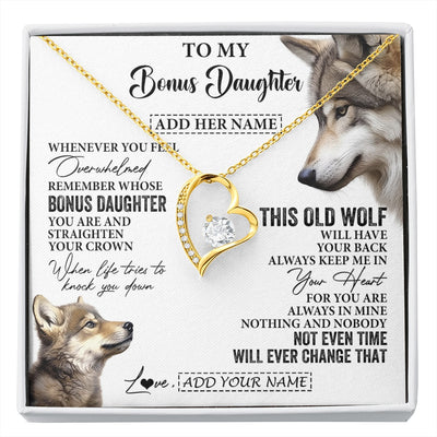 Forever Love Necklace 18K Yellow Gold Finish | 1 | Personalized To My Bonus Daughter Gifts Necklace From Stepmom Whenever Wolf Unique Birthday For Stepdaughter Graduation Christmas Custom Gift Box Message Card | https://siriusteestore.