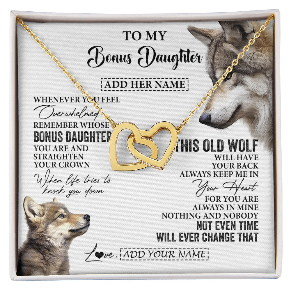 Interlocking Hearts Necklace 18K Yellow Gold Finish | 1 | Personalized To My Bonus Daughter Gifts Necklace From Stepmom Whenever Wolf Unique Birthday For Stepdaughter Graduation Christmas Custom Gift Box Message Card | https://siriusteestore.