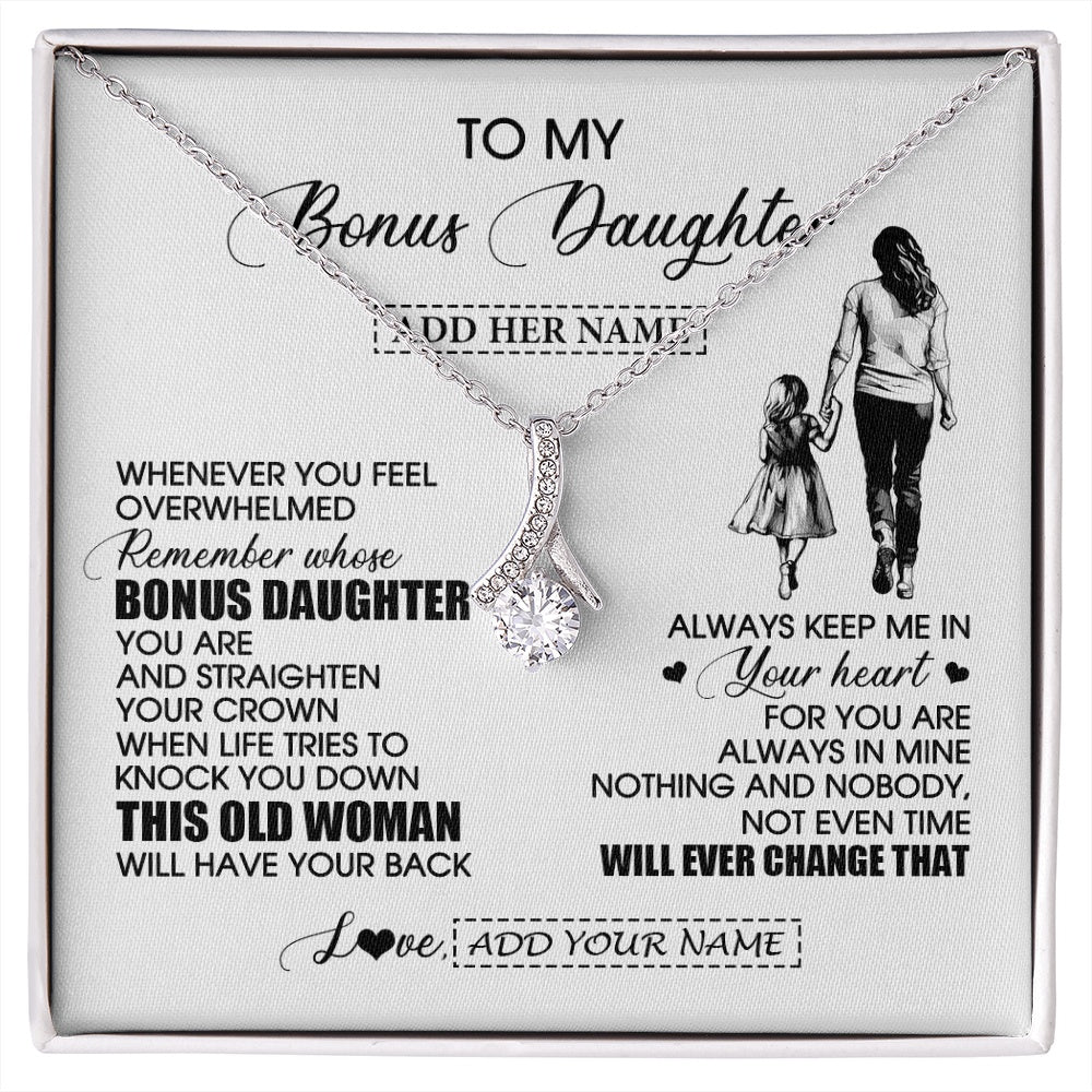 Alluring Beauty Necklace 14K White Gold Finish | 1 | Personalized To My Bonus Daughter Gifts Necklace From Stepmom Whenever Woman Unique Birthday Gifts For Stepdaughter Graduation Christmas Gift Box Message Card | siriusteestore.myshopify