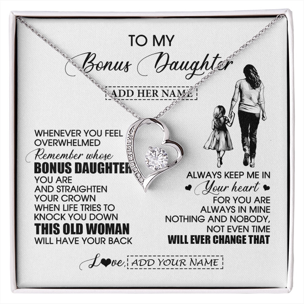 Forever Love Necklace 14K White Gold Finish | 1 | Personalized To My Bonus Daughter Gifts Necklace From Stepmom Whenever Woman Unique Birthday Gifts For Stepdaughter Graduation Christmas Gift Box Message Card | siriusteestore.myshopify