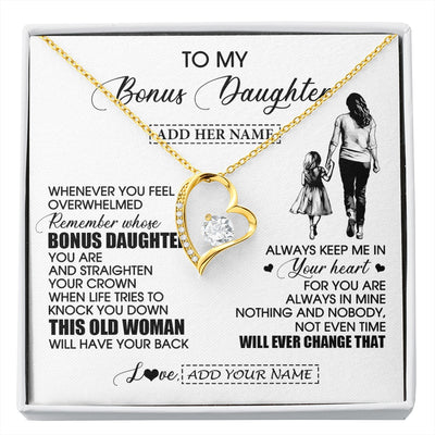 Forever Love Necklace 18K Yellow Gold Finish | 1 | Personalized To My Bonus Daughter Gifts Necklace From Stepmom Whenever Woman Unique Birthday Gifts For Stepdaughter Graduation Christmas Gift Box Message Card | siriusteestore.myshopify