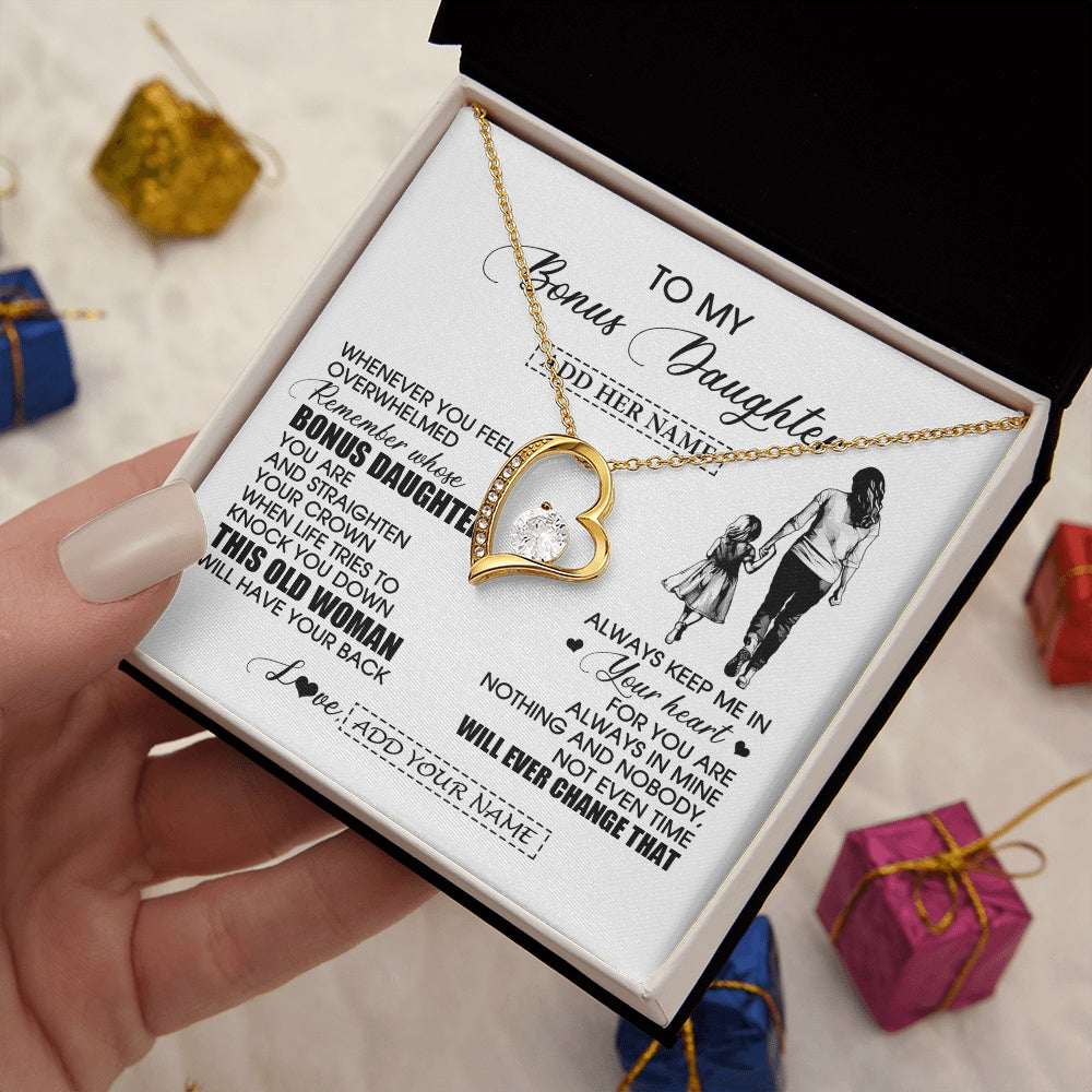 Forever Love Necklace 18K Yellow Gold Finish | 2 | Personalized To My Bonus Daughter Gifts Necklace From Stepmom Whenever Woman Unique Birthday Gifts For Stepdaughter Graduation Christmas Gift Box Message Card | siriusteestore.myshopify
