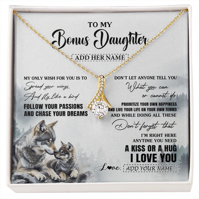 Alluring Beauty Necklace 18K Yellow Gold Finish | 1 | Personalized To My Bonus Daughter Gifts Necklace From Stepmom Wolf My Only Wish For You Stepdaughter Birthday Gifts Graduation Christmas Gift Box Message Card | https://siriusteestore.
