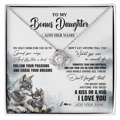 Love Knot Necklace 14K White Gold Finish | 1 | Personalized To My Bonus Daughter Gifts Necklace From Stepmom Wolf My Only Wish For You Stepdaughter Birthday Gifts Graduation Christmas Gift Box Message Card | https://siriusteestore.