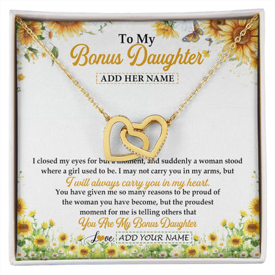 Interlocking Hearts Necklace 18K Yellow Gold Finish | 1 | Personalized To My Bonus Daughter Gifts Necklace From Stepmother I Closed My Eyes Sunflower Best Stepdaughter Birthday Gifts Christmas Gift Box Message Card | siriusteestore.myshopify