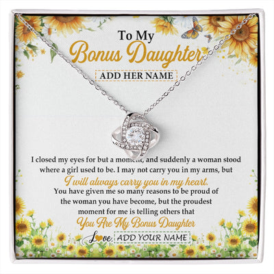 Love Knot Necklace 14K White Gold Finish | 1 | Personalized To My Bonus Daughter Gifts Necklace From Stepmother I Closed My Eyes Sunflower Best Stepdaughter Birthday Gifts Christmas Gift Box Message Card | siriusteestore.myshopify