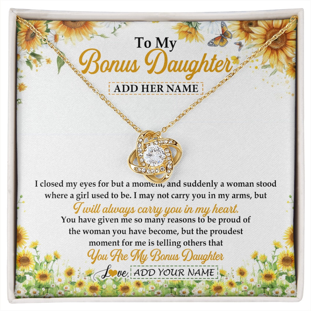 Love Knot Necklace 18K Yellow Gold Finish | 1 | Personalized To My Bonus Daughter Gifts Necklace From Stepmother I Closed My Eyes Sunflower Best Stepdaughter Birthday Gifts Christmas Gift Box Message Card | siriusteestore.myshopify