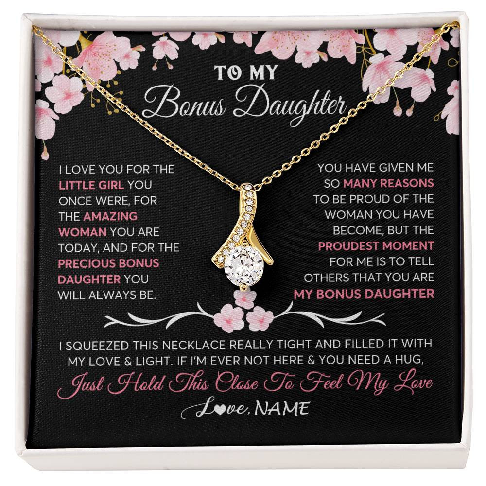 Alluring Beauty Necklace 18K Yellow Gold Finish | 1 | Personalized To My Bonus Daughter Gifts Necklace From Stepmother Love Precious Bonus Daughter Birthday Graduation Christmas Customized Gift Box Message Card | siriusteestore