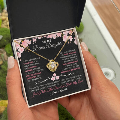 Love Knot Necklace 18K Yellow Gold Finish | 2 | Personalized To My Bonus Daughter Gifts Necklace From Stepmother Love Precious Bonus Daughter Birthday Graduation Christmas Customized Gift Box Message Card | siriusteestore