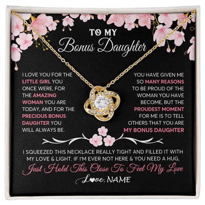 Love Knot Necklace 18K Yellow Gold Finish | 1 | Personalized To My Bonus Daughter Gifts Necklace From Stepmother Love Precious Bonus Daughter Birthday Graduation Christmas Customized Gift Box Message Card | siriusteestore