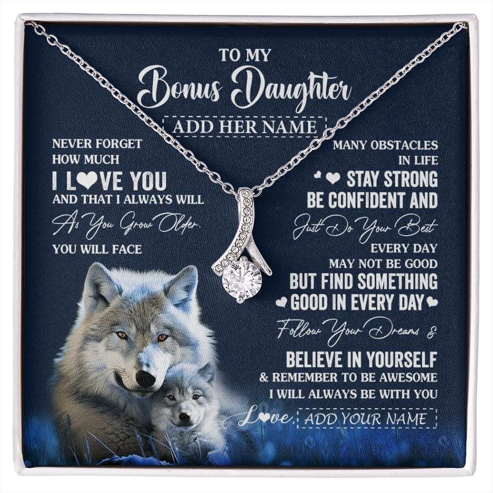 Alluring Beauty Necklace 14K White Gold Finish | 1 | Personalized To My Bonus Daughter I Love You Forever Necklace From Step Mom Dad Wolf Stepdaughter Birthday Gifts Graduation Christmas Gift Box Message Card | siriusteestore.myshopify