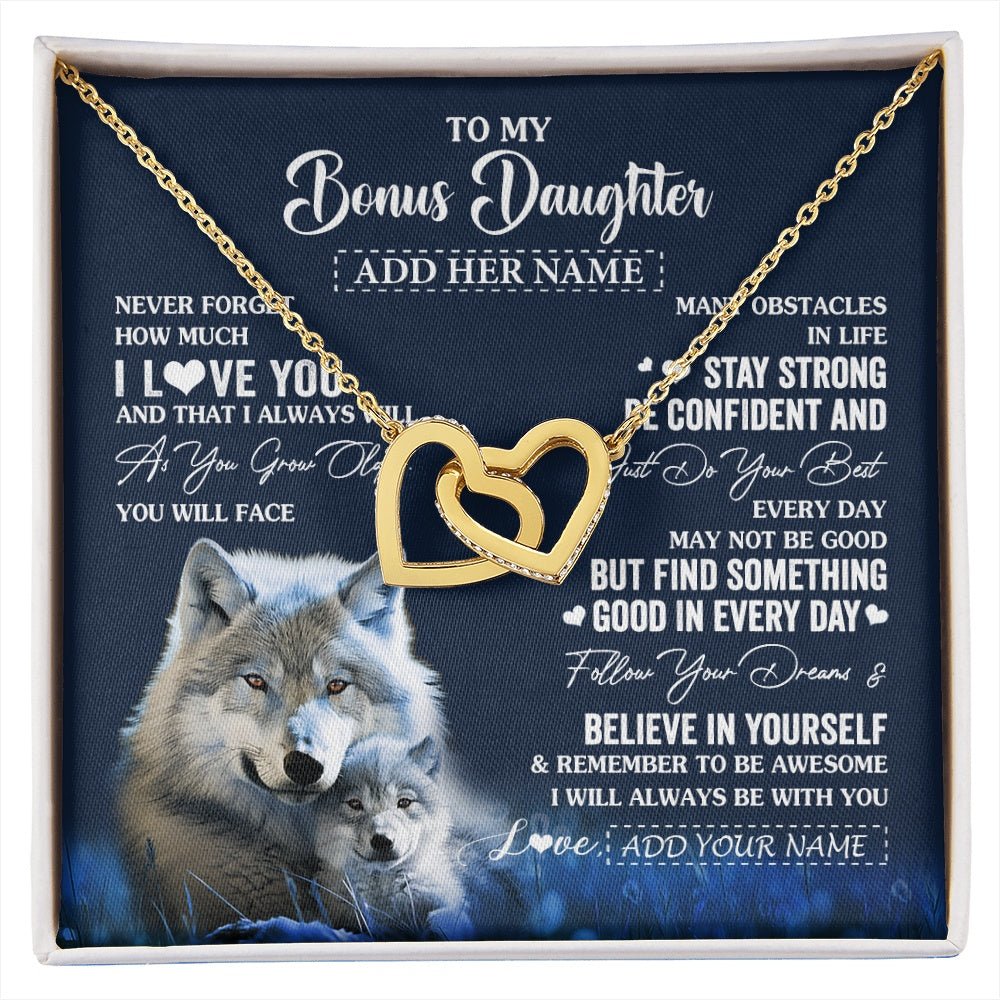 Interlocking Hearts Necklace 18K Yellow Gold Finish | 1 | Personalized To My Bonus Daughter I Love You Forever Necklace From Step Mom Dad Wolf Stepdaughter Birthday Gifts Graduation Christmas Gift Box Message Card | siriusteestore.myshopify