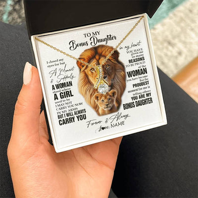 Alluring Beauty Necklace 18K Yellow Gold Finish | 2 | Personalized To My Bonus Daughter Lion Necklace From Stepdad I Closed My Eyes Great Stepdaughter Birthday Gifts Christmas Customized Gift Box Message Card | siriusteestore