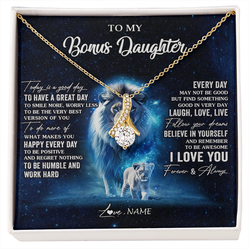 Alluring Beauty Necklace 18K Yellow Gold Finish | 1 | Personalized To My Bonus Daughter Lion Necklace From Stepdad Today Is A Good Day Stepdaughter Gifts Birthday Jewelry Christmas Customized Gift Box Message Card | siriusteestore