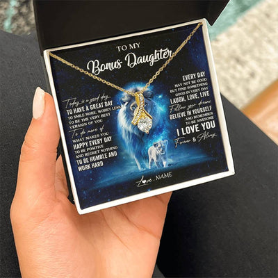 Alluring Beauty Necklace 18K Yellow Gold Finish | 2 | Personalized To My Bonus Daughter Lion Necklace From Stepdad Today Is A Good Day Stepdaughter Gifts Birthday Jewelry Christmas Customized Gift Box Message Card | siriusteestore
