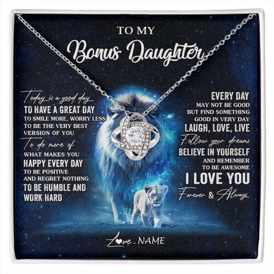 Love Knot Necklace 14K White Gold Finish | 1 | Personalized To My Bonus Daughter Lion Necklace From Stepdad Today Is A Good Day Stepdaughter Gifts Birthday Jewelry Christmas Customized Gift Box Message Card | siriusteestore