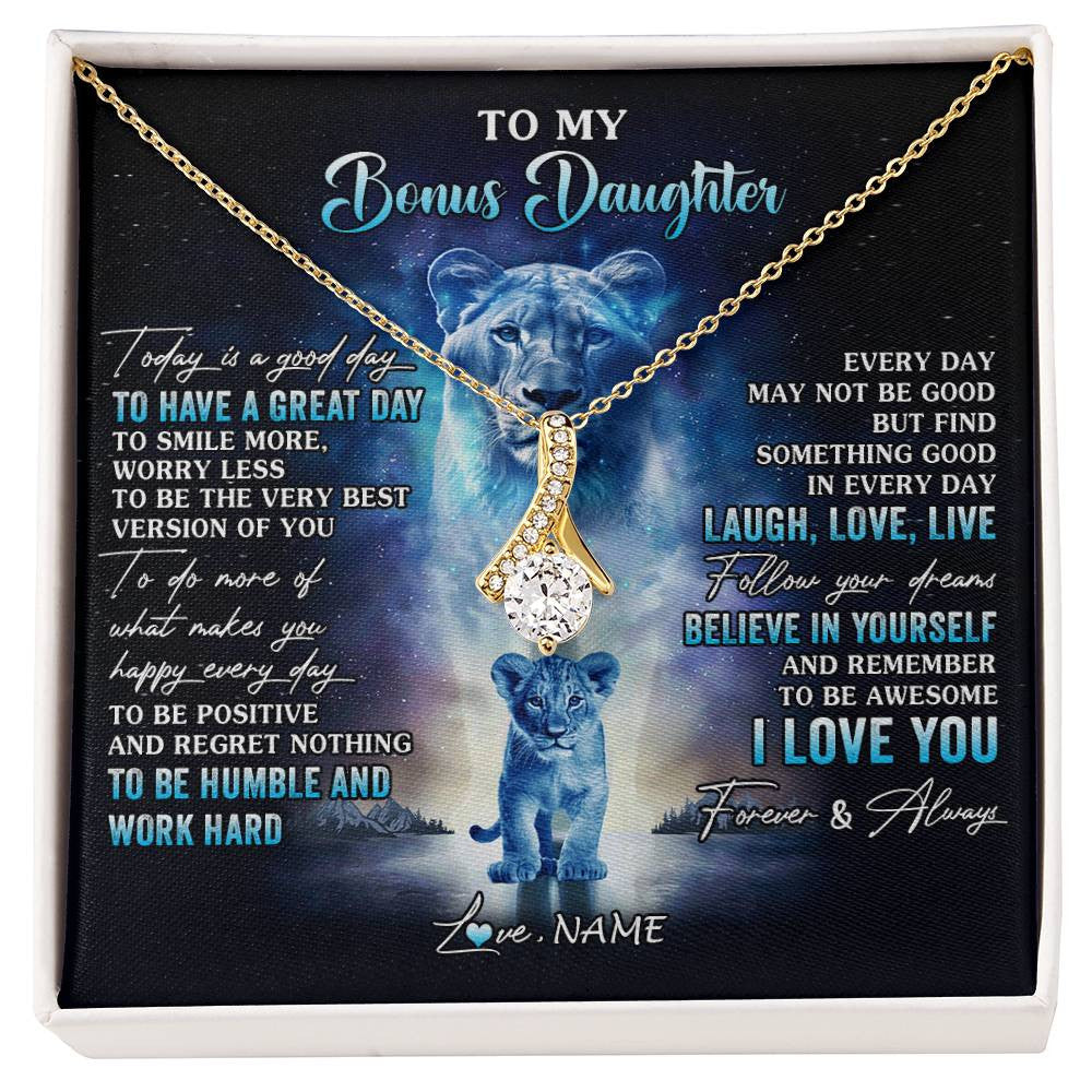 Alluring Beauty Necklace 18K Yellow Gold Finish | 1 | Personalized To My Bonus Daughter Lion Necklace From Stepmom Every Day Laugh Love Live Stepdaughter Birthday Christmas Customized Gift Box Message Card | siriusteestore