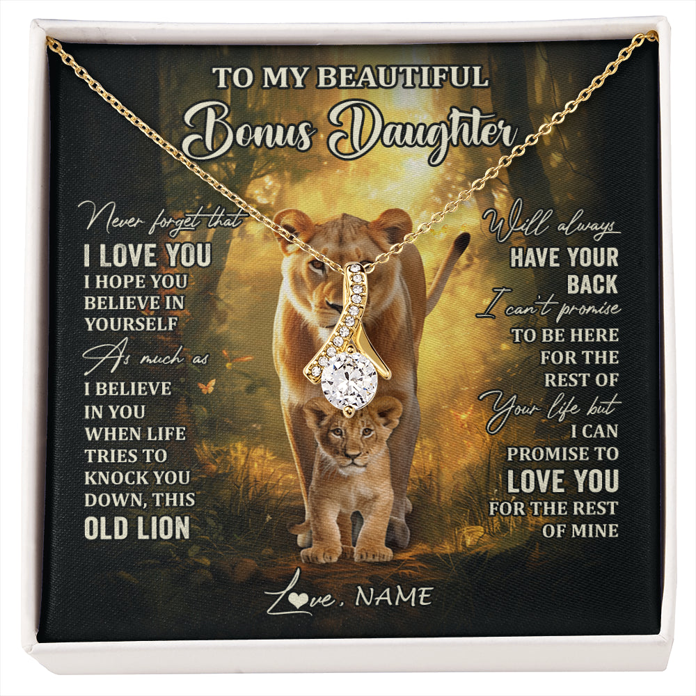 Alluring Beauty Necklace 18K Yellow Gold Finish | 1 | Personalized To My Bonus Daughter Lion Necklace From Stepmom Never Forget That I Love You Stepdaughter Birthday Christmas Customized Gift Box Message Card | siriusteestore